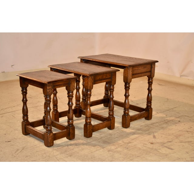 Brown Nest of Three English Oak Tables, Circa 1900 For Sale - Image 8 of 9