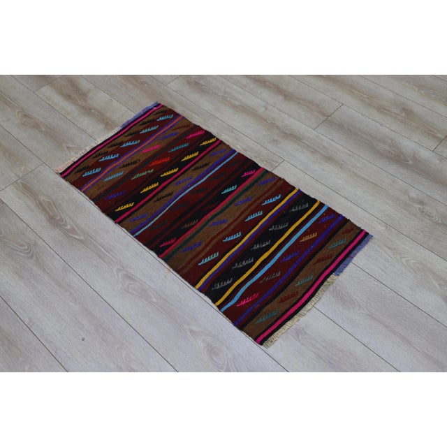 Traditional 1970s Turkish Oushak Striped Design Colorful Kilim For Sale - Image 3 of 9