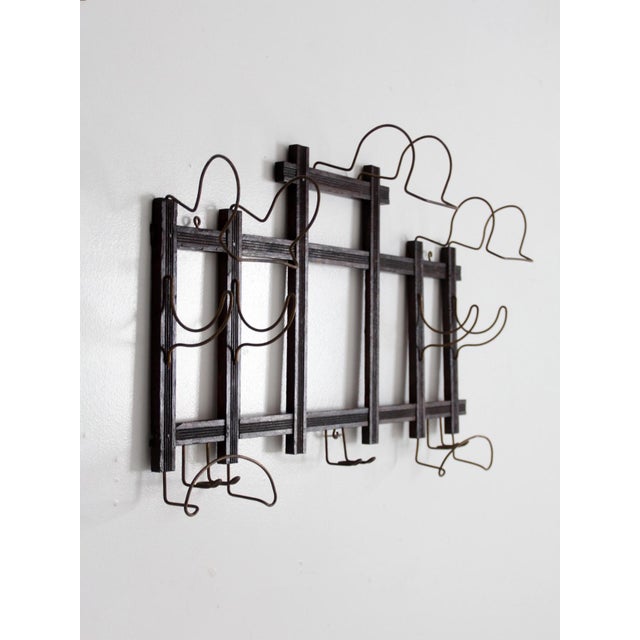 Early 20th Century Antique Wood and Wire Wall Hat Rack With Coat Hooks For Sale - Image 5 of 18