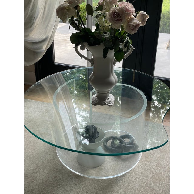1920s Glass Coffee Table Amoeba Lucite Acrylic Pedestal Base Postmodern Modern Vladimir Kagan Style For Sale - Image 11 of 12