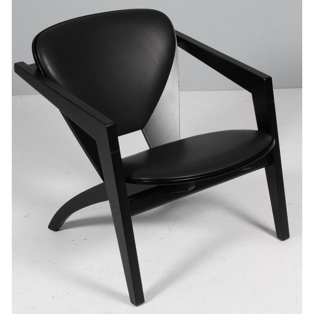 Vintage Butterfly Lounge Chair in Black Beech and Full Grain Leather by Hans J. Wegner for Getama, 2000s For Sale - Image 3 of 7