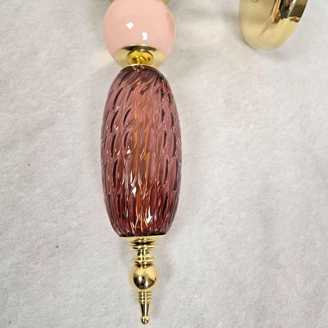 Burgundy 1990s Burgundy and Pink Murano Glass Sconces - a Pair For Sale - Image 8 of 10