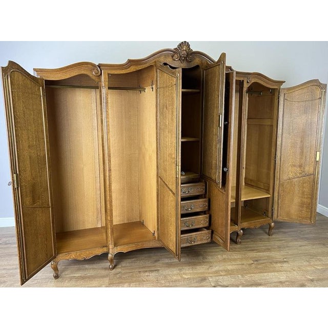 Vintage French Louis XVI Five Door Oak Carved Armoire For Sale - Image 13 of 14