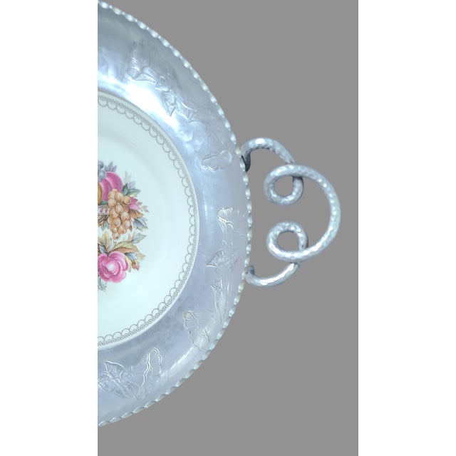 Vintage Triumph Imperial Victorian Limoges Fruit Floral 22k White Gold Plate Farberware Aluminum Tray For Sale - Image 4 of 12