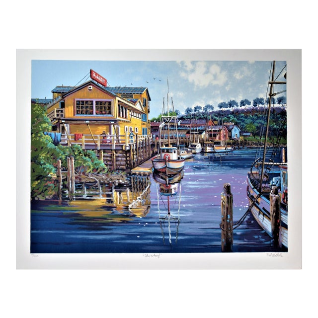 Filastro (Phil) Mottola, "The Wharf" Large original color serigraph, Circa 1980 For Sale