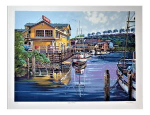 Filastro (Phil) Mottola, "The Wharf" Large original color serigraph, Circa 1980