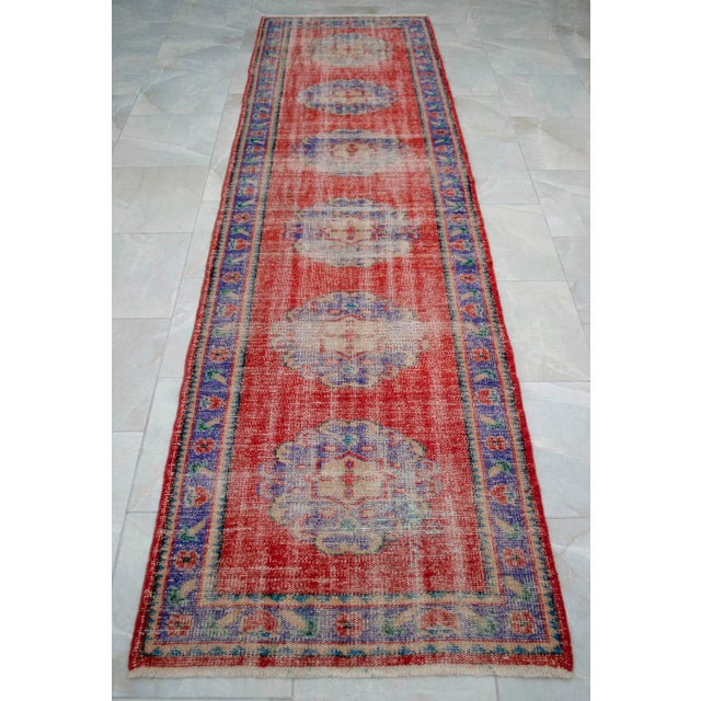 Distressed Oushak Runner Rug - Faded Colors Hallway 3' X 10'6″ For Sale - Image 12 of 15