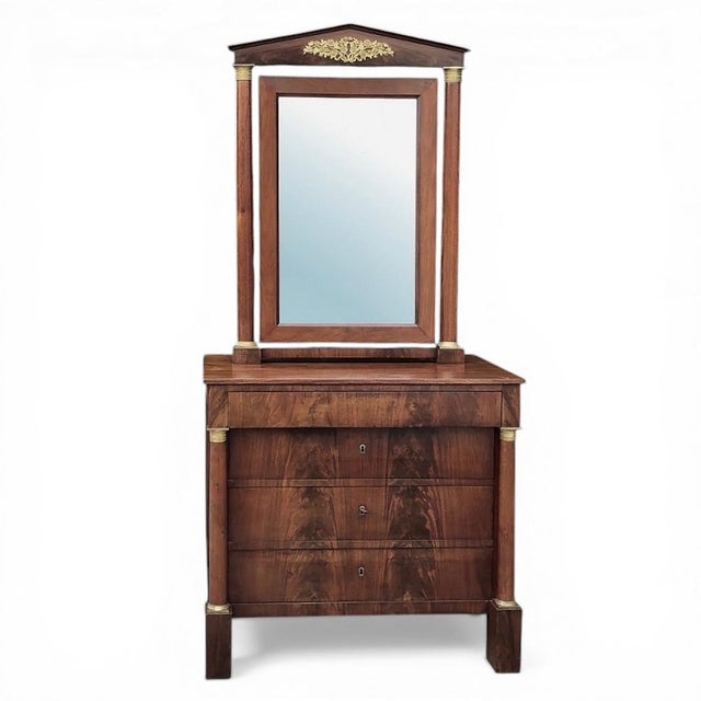Early 19th Century 19th Century French Empire Period Mahogany Chest of Drawers With Mirror For Sale - Image 5 of 16