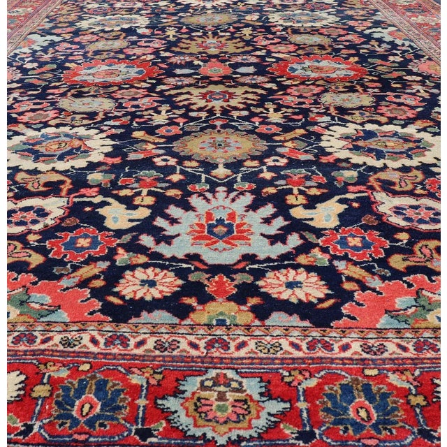 Antique Persian Mahal Rug With Rich Navy Field and Stylized Botanical Motifs For Sale In Atlanta - Image 6 of 13