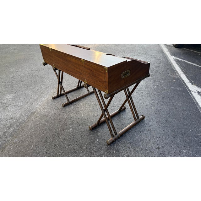 Vintage Campaign Faux Bamboo Desk Tambour Drawers For Sale - Image 9 of 9