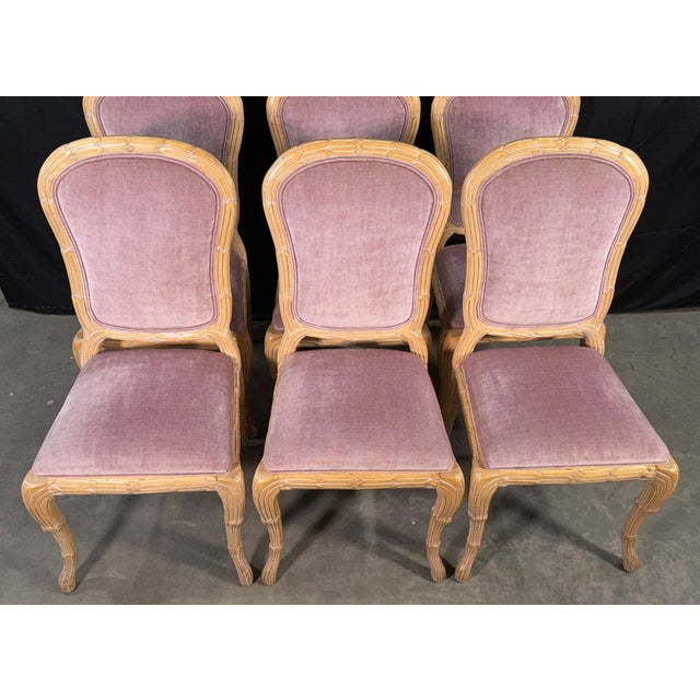 c.1970's Carved Florentine Faux Bois Italian Dining Chairs in Velvet, Attributed to Chelini - Set of 6 For Sale - Image 10 of 16