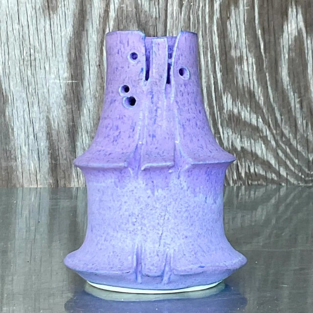 Vintage Boho Signed Studio Pottery Vase For Sale - Image 4 of 6