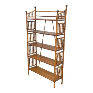 Early 1900s Fine Tall Antique Bamboo Bookcase Shelf Etagere For Sale
