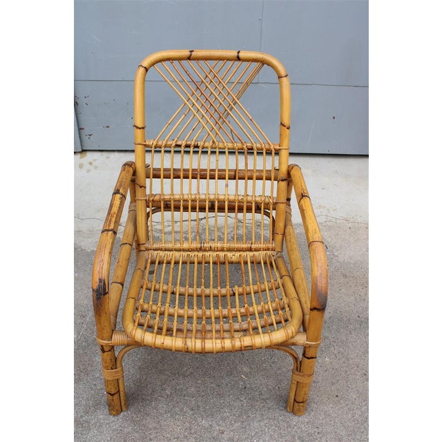Wood Reclining Bamboo Armchair, Italy, 1950 For Sale - Image 7 of 9