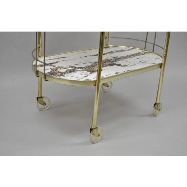 Vintage Mid Century Modern Brass Rolling Bar Tea Cart Table Laminate