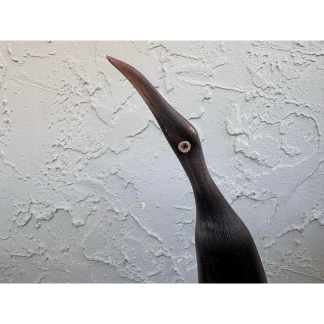 Black Mid-Century Modern Carved Horn Bird Sculpture on Integrated Base For Sale - Image 8 of 9