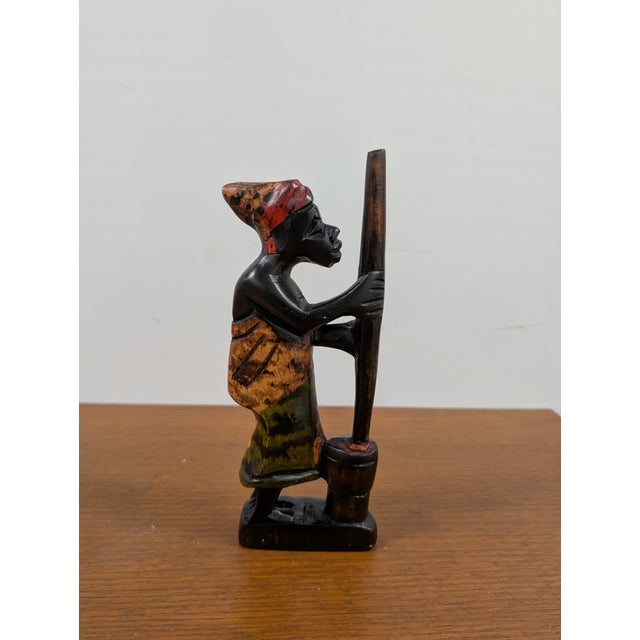 Mid 20th Century Hand-Carved Ghanaian Wooden Sculpture – Woman Pounding Fufu For Sale - Image 5 of 6