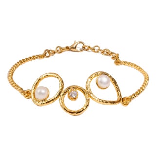 Handmade Radiance Pearl & Gold Adjustable Bracelet For Sale