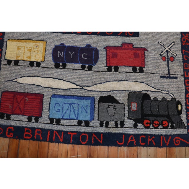 Mid 20th Century 20th Century Zabihi Collection Choo Choo Train American Hooked Pictorial Rug - 2'10" x 4'4" For Sale - Image 5 of 9