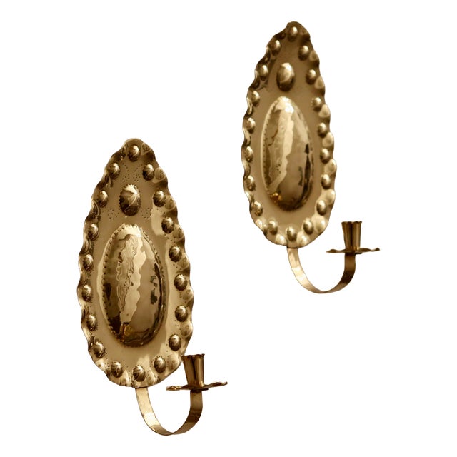 Mid-Century Swedish Brass Sconces, Set of 2 For Sale