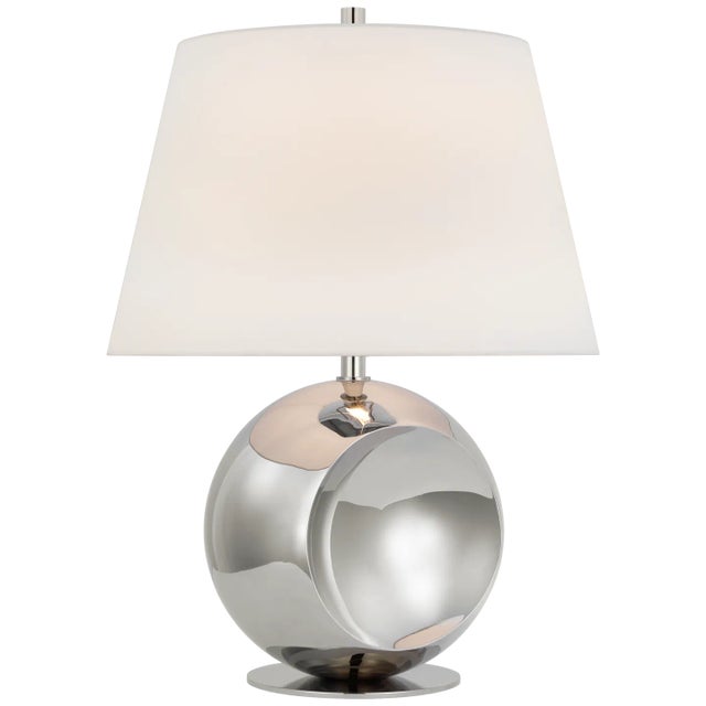 Comtesse Medium Globe Table Lamp in Polished Nickel with Linen Shade Designer: Paloma Contreras Height: 27" Shade Detail:...