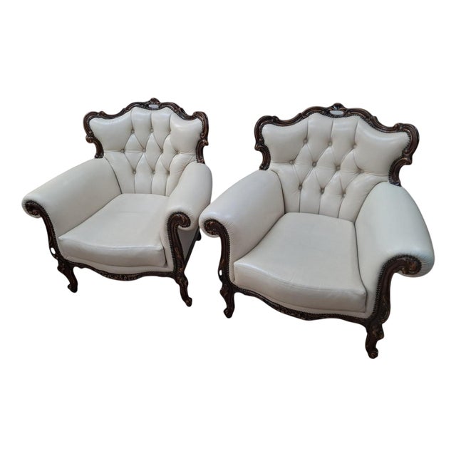 Set of Set of Louis XV Style Chesterfield Chairs in Buttoned Leather, 1980s For Sale