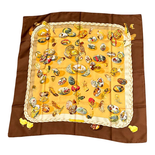 Hermes Eggs Latham Des œufs Vintage 90cm Silk Scarf For Sale