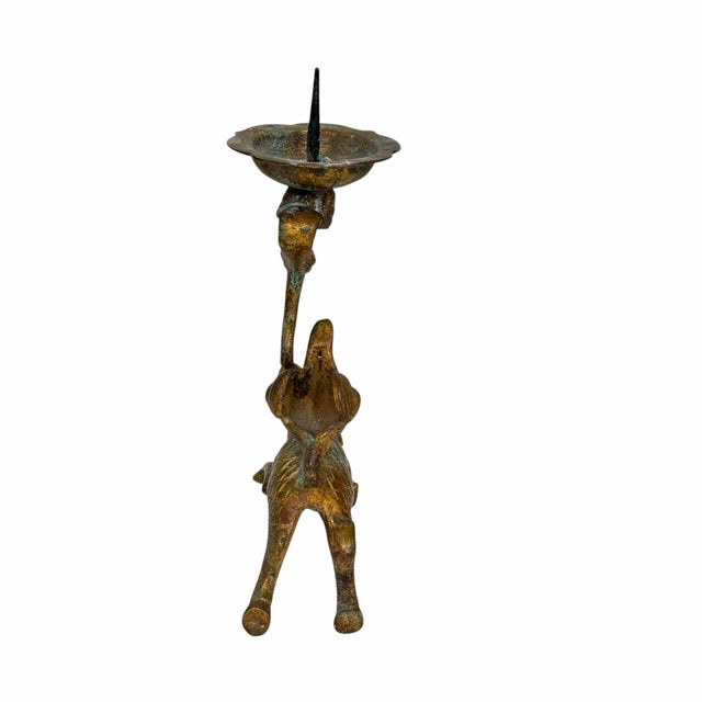 Vintage Japanese brass lion candlestick holder. Fabulously interesting piece for tabletop or bookshelves. Shows well with...