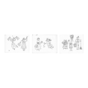 The Girls, Three Pages With Drawings Printed on Both Sides Reproduction