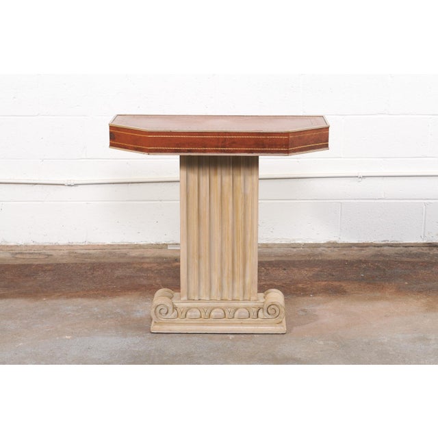 Mid 20th Century French Leather-Top Pedestal Console Table For Sale - Image 12 of 12
