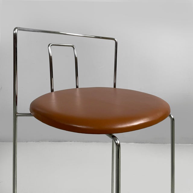 Metal Italian Modern Brown Faux Leather and Steel Bar Stool by Kazuhide Takahama for Gavina, 1970s For Sale - Image 7 of 16