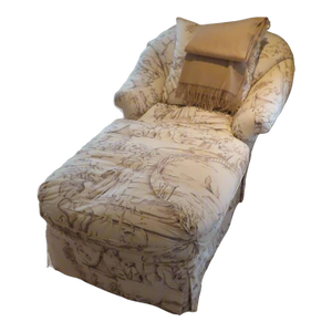 Classy Custom Upholstered White & Grey Chaise Lounge With Geisha Pattern Fabric