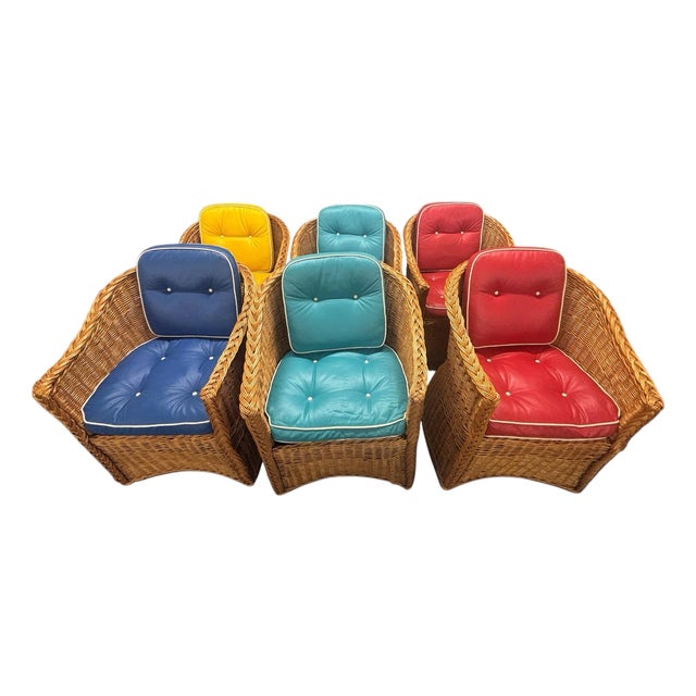 6 Vintage McGuire Wicker Chairs For Sale