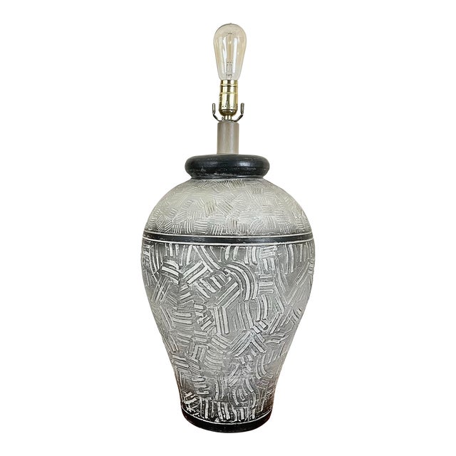 Large Ceramic Table Lamp With Engraved Detail | by Casual Lamps of California For Sale