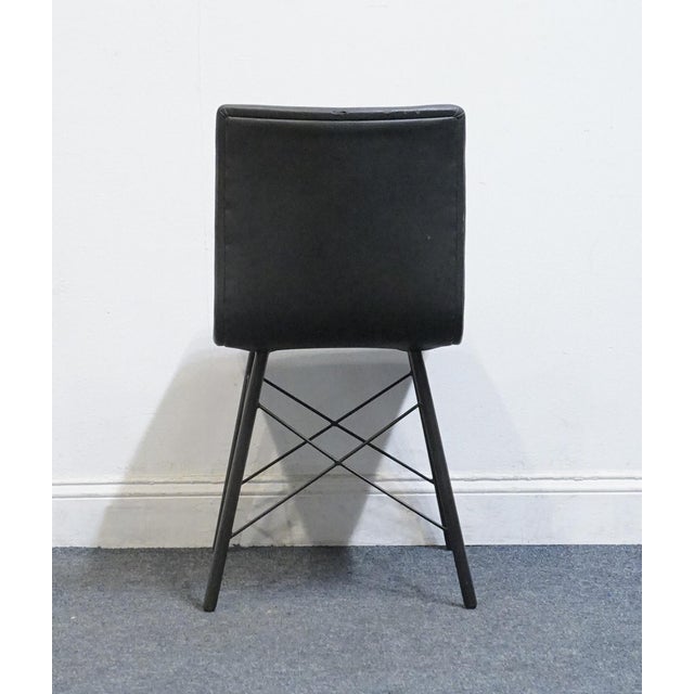 Metal Four Hands Furniture Irondale Diaw Collection Industrial Modern Style Faux Black Leather Dining Side Chair W. Waxed Iron Legs For Sale - Image 7 of 8