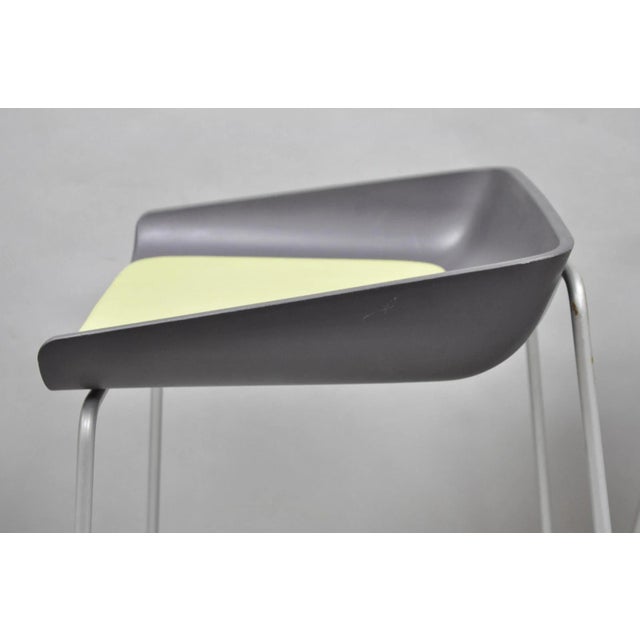 Turnstone by Steelcase Metal Scoop Barstool Stool W/ Green Cushion - Set of 3 For Sale In Philadelphia - Image 6 of 15