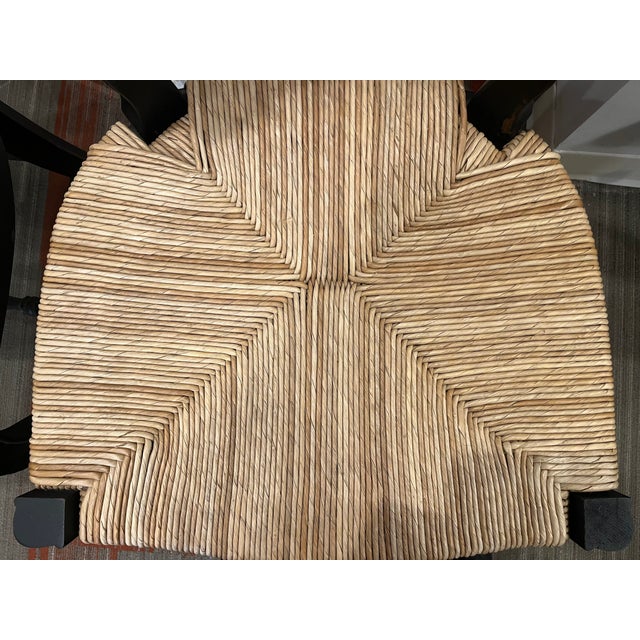 Black Set of 6 Vintage Carved Wood Country French Rush Seat Dining Chairs For Sale - Image 8 of 9