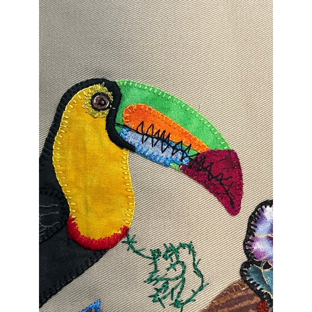 Folk Art 1950s Colorful Textile Wall Art With Toucan Bird From Costa Rica For Sale - Image 3 of 7