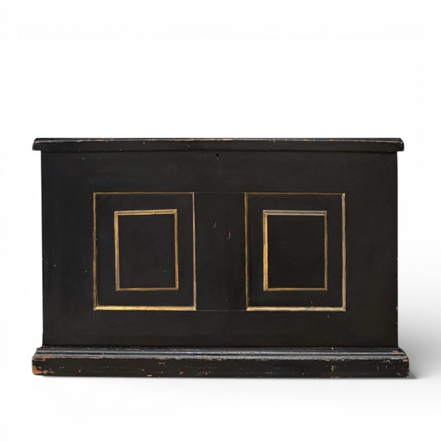 Black Late 19th Century Painted Cedar Blanket Chest in Black and Gold For Sale - Image 8 of 10