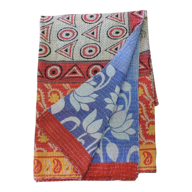 Colorful Kantha Indian Patchwork Blanket or Throw For Sale