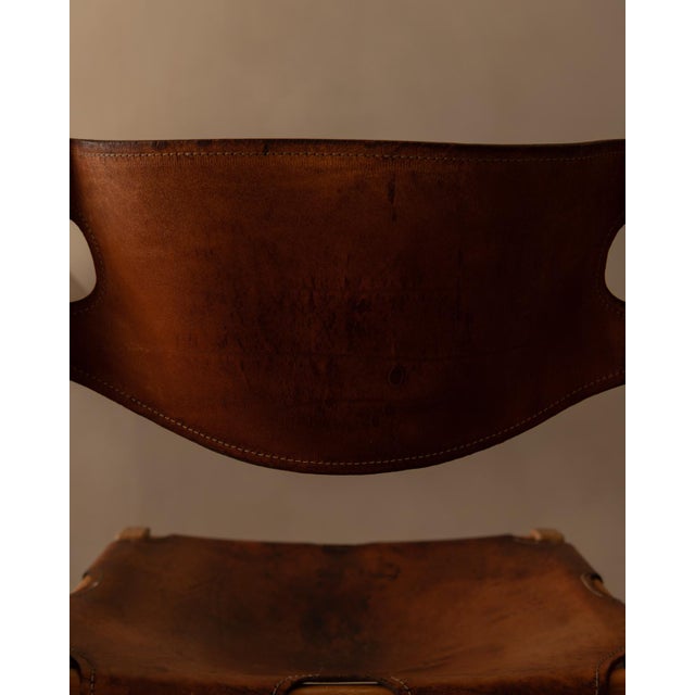 Wood Vintage French Elm and Cognac Leather Chair from Maison Regain, 1970s For Sale - Image 7 of 16