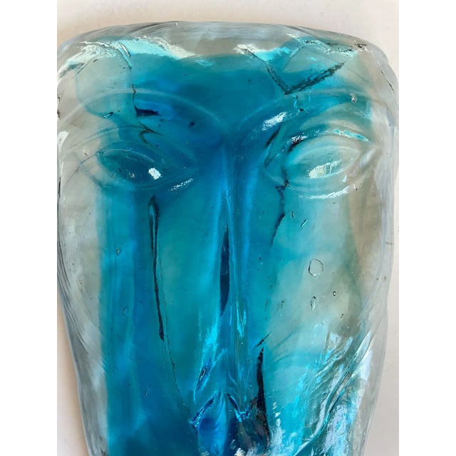 Alberto & Diego Giacometti Vintage Art Glass Blue Face Mask Paperweight For Sale - Image 4 of 10