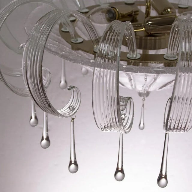 Metal Murano Glass Ceiling Light in Pure Crystal Color with Handmade Leaves and Drops, Italy, 1990s For Sale - Image 7 of 11