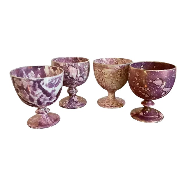 Early 19th Century English Regency Pink Luster Footed Goblets - Set of 4 For Sale
