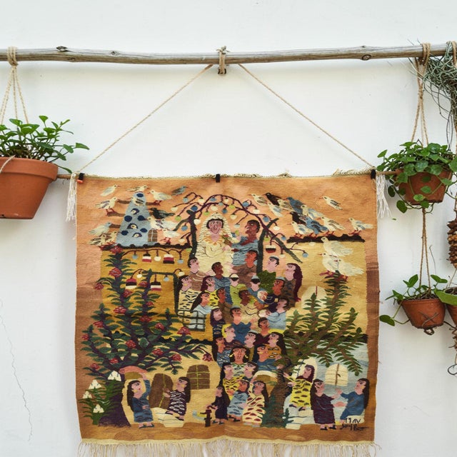 Textile Haraniya Wedding Celebration – Vintage 1987 Handwoven Wool Tapestry by Samiha Ahmed (4.2 X 4.7 Ft) For Sale - Image 7 of 11