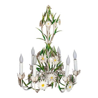 Vintage Italian Tole Daisy Chandelier - 6 Arms For Sale