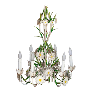 Vintage Italian Tole Daisy Chandelier - 6 Arms