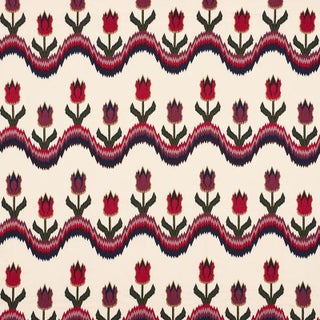 Schumacher Tulip Flamestitch Embroidery Fabric in Jewel For Sale
