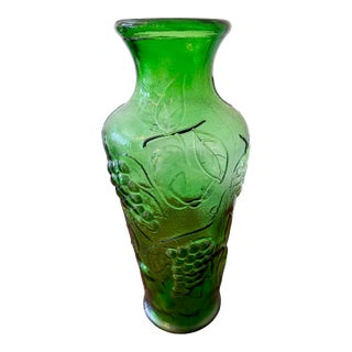 Italian Green Molded Glass Relief Vase For Sale
