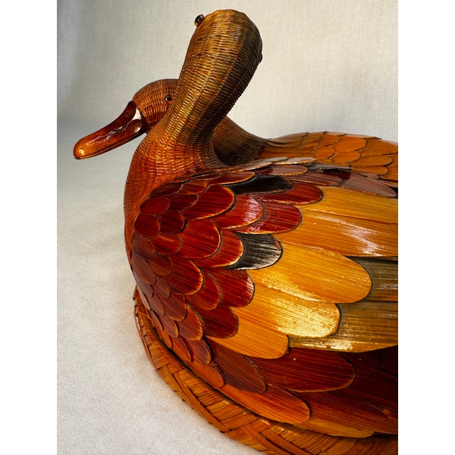 Asian Folk Art Duck Wicker Lidded Basket For Sale In Houston - Image 6 of 11